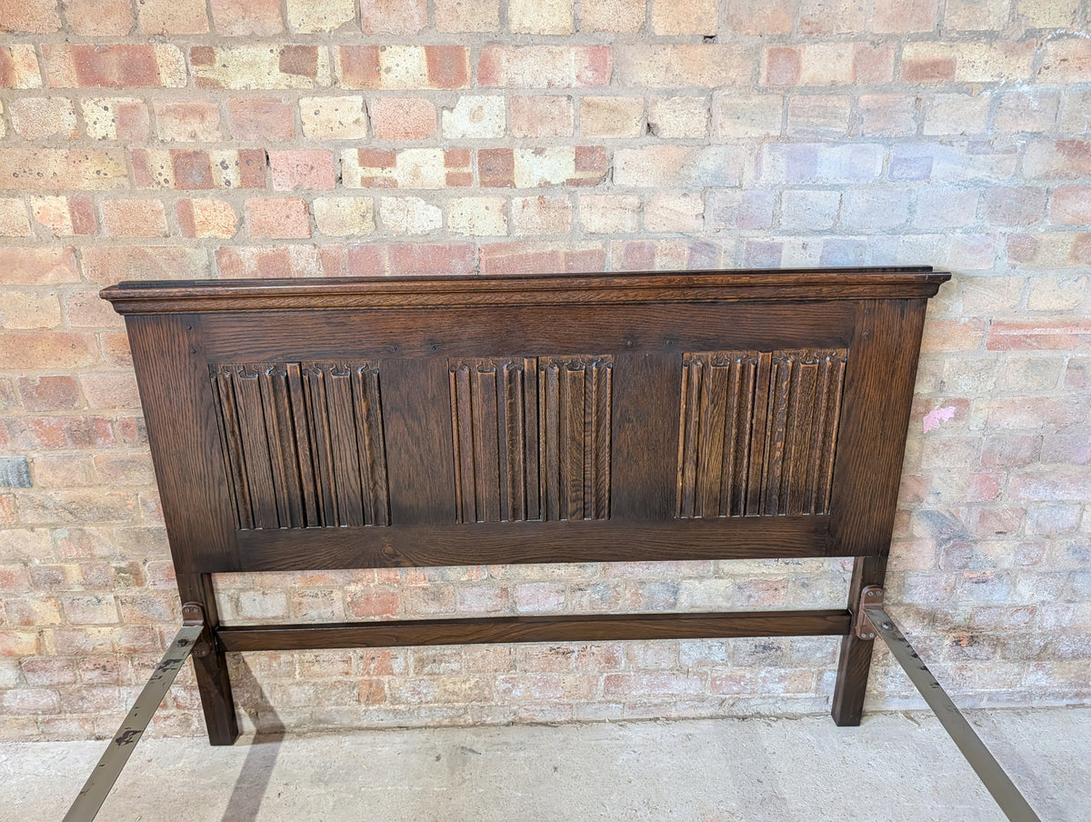 Antique Double Bed Stead Linen Fold Carved Oak Bed Frame