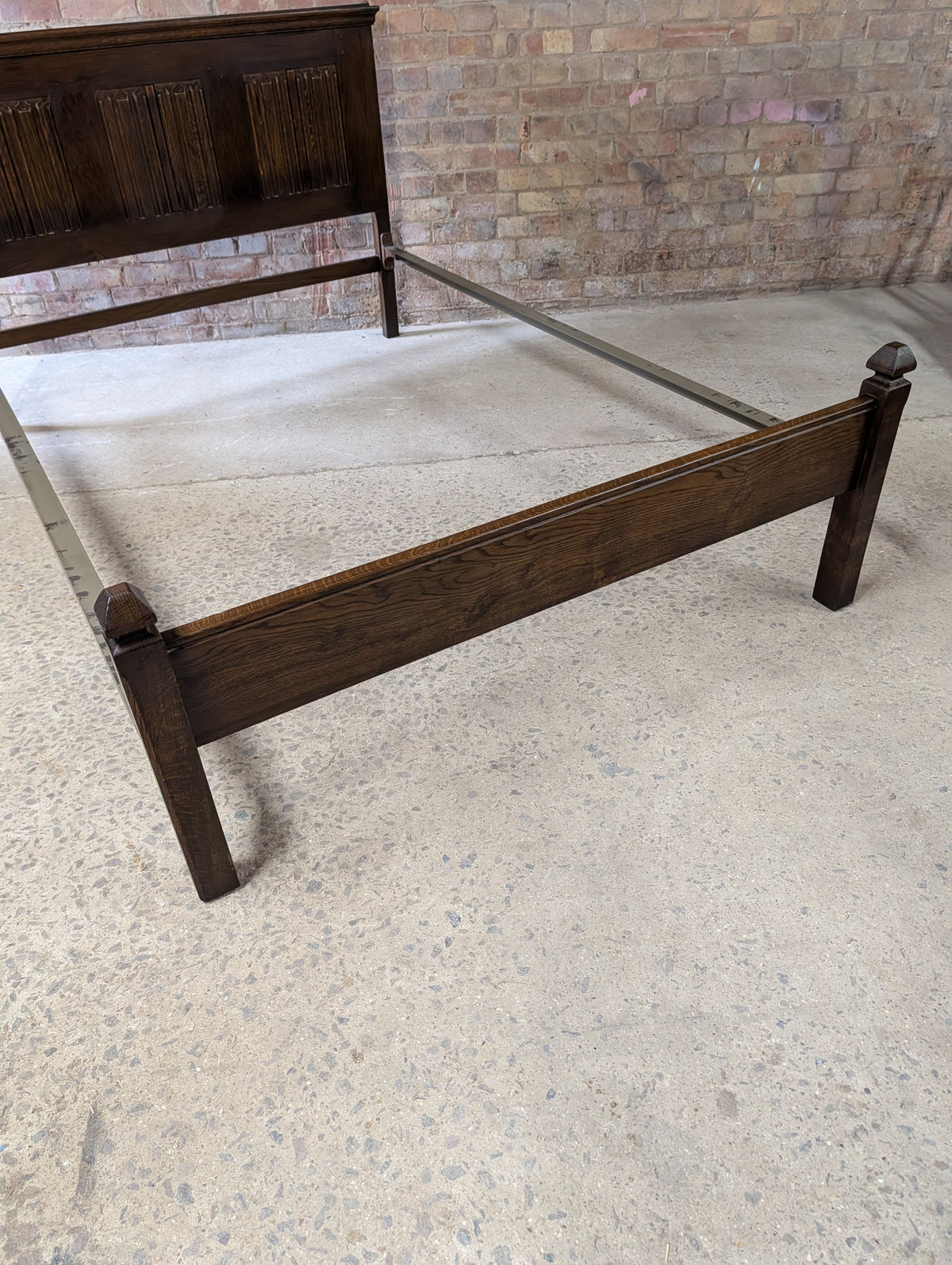 Antique Double Bed Stead Linen Fold Carved Oak Bed Frame