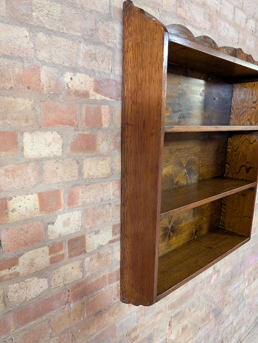 Antique Oak Open Bookcase- Wall Hanging/ Mounted Bookshelf