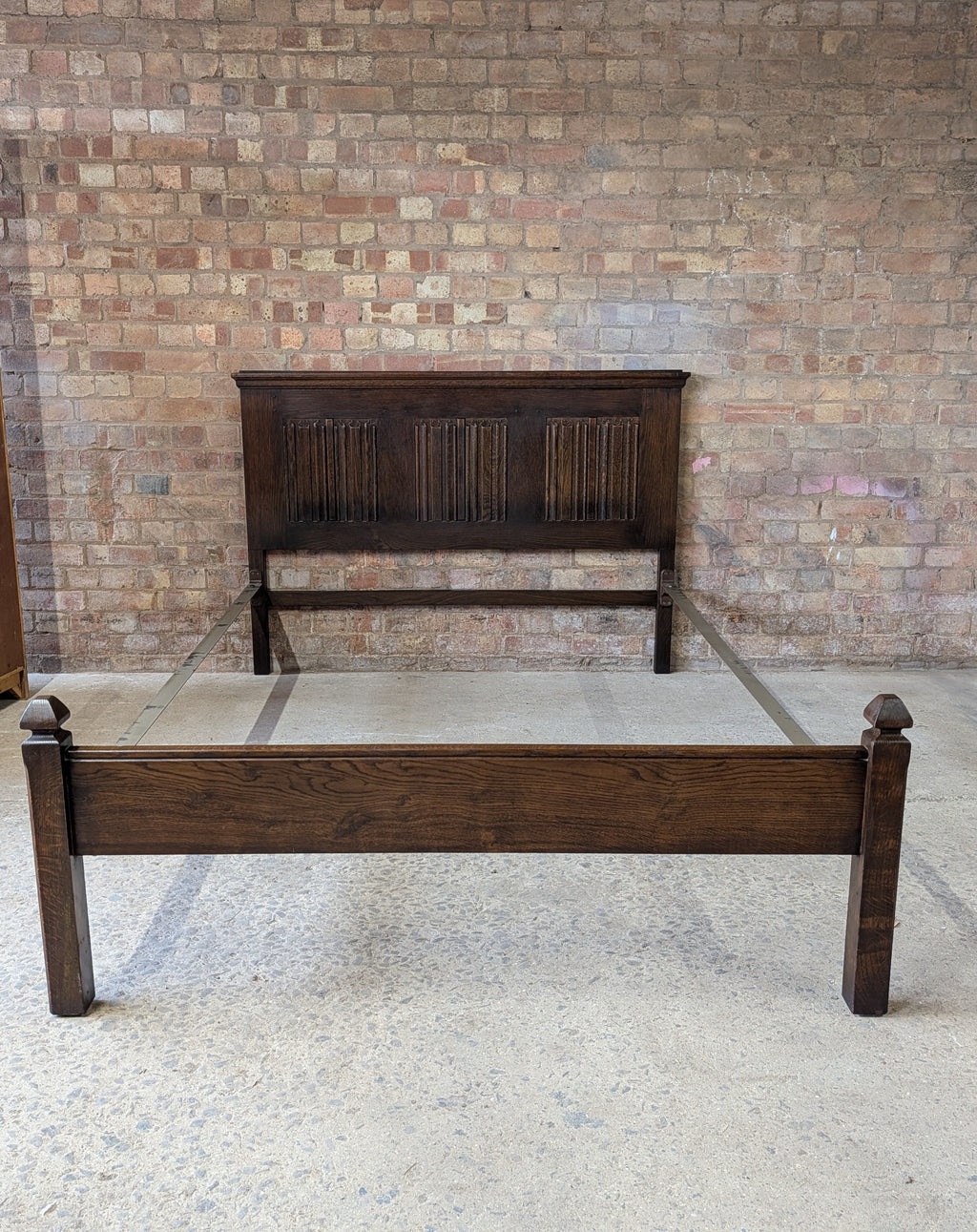 Antique Double Bed Stead Linen Fold Carved Oak Bed Frame