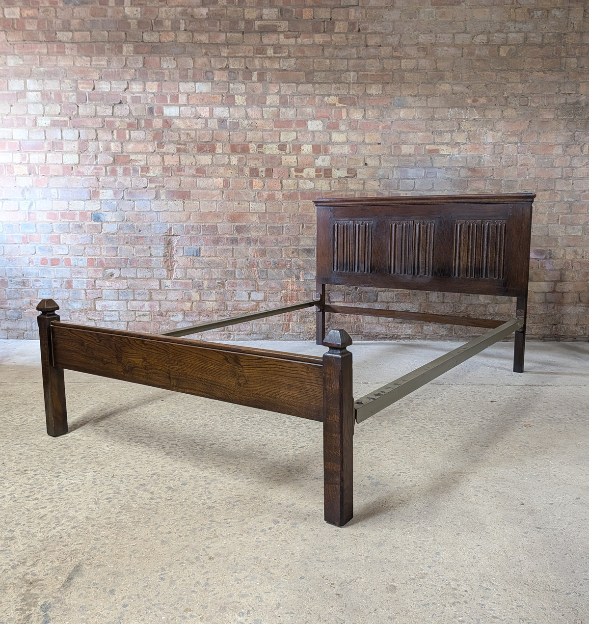 Antique Double Bed Stead Linen Fold Carved Oak Bed Frame