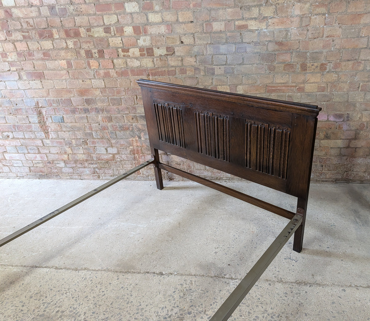 Antique Double Bed Stead Linen Fold Carved Oak Bed Frame