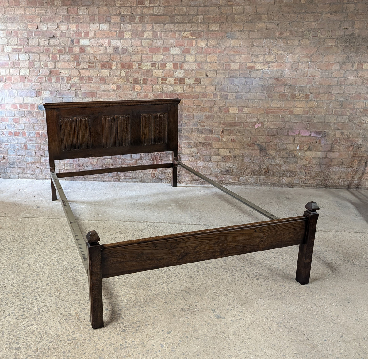Antique Double Bed Stead Linen Fold Carved Oak Bed Frame