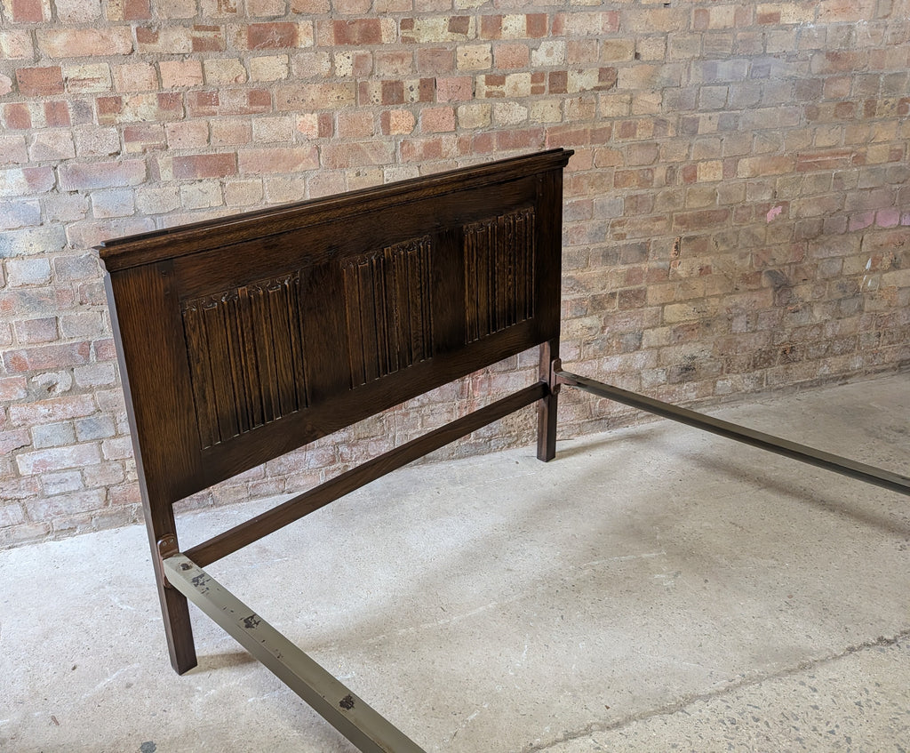 Antique Double Bed Stead Linen Fold Carved Oak Bed Frame