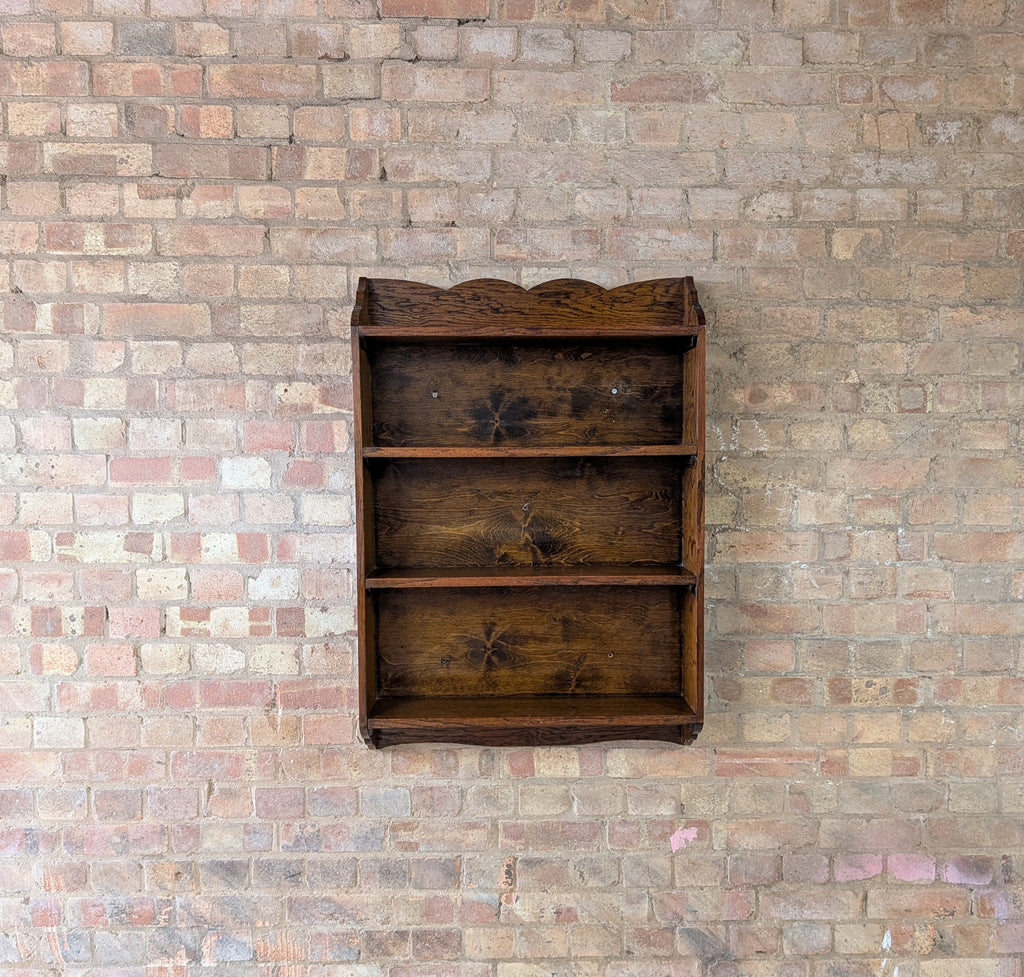 Antique Oak Open Bookcase- Wall Hanging/ Mounted Bookshelf