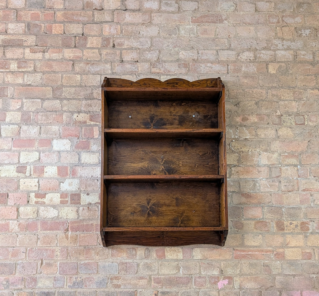 Antique Oak Open Bookcase- Wall Hanging/ Mounted Bookshelf