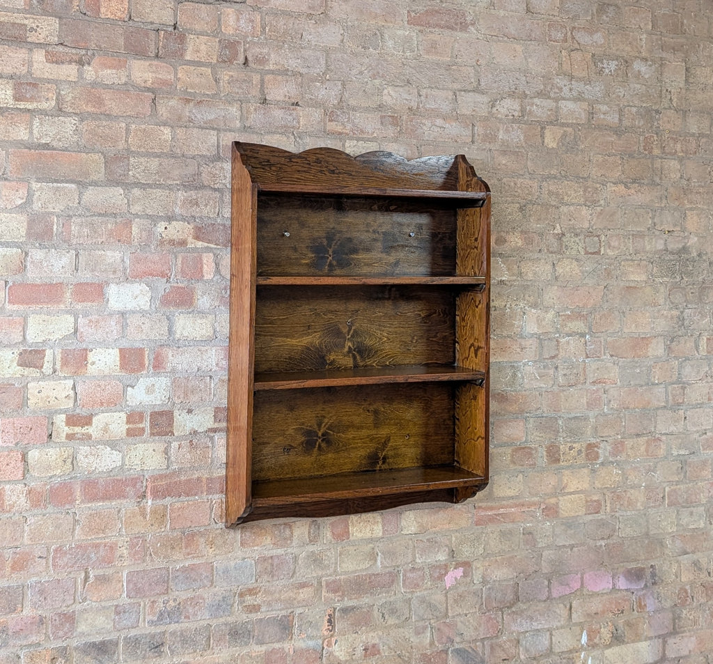 Antique Oak Open Bookcase- Wall Hanging/ Mounted Bookshelf