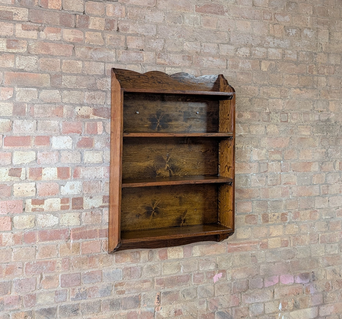 Antique Oak Open Bookcase- Wall Hanging/ Mounted Bookshelf