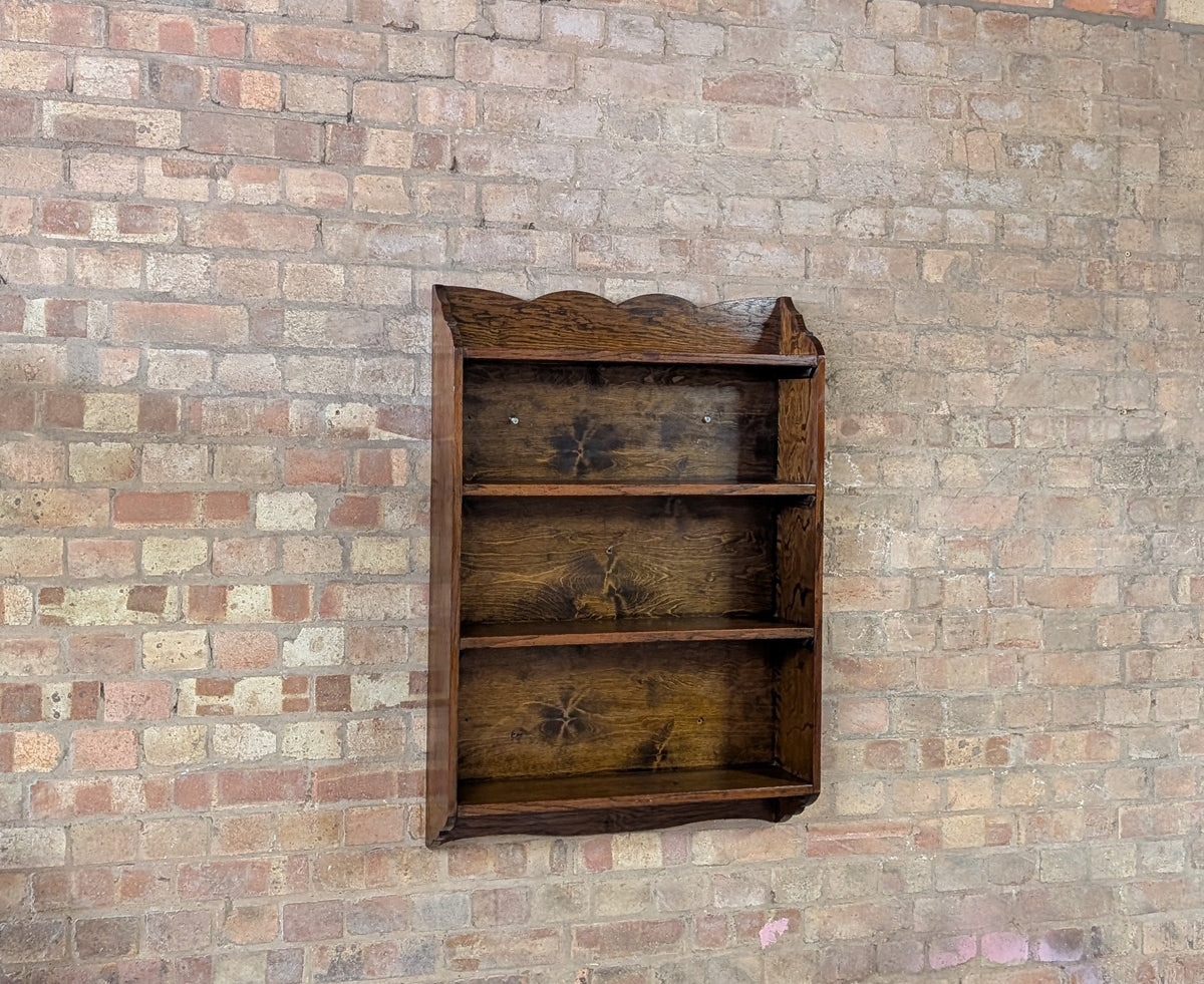 Antique Oak Open Bookcase- Wall Hanging/ Mounted Bookshelf