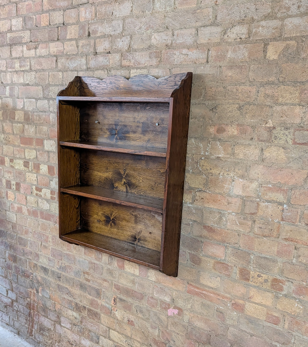 Antique Oak Open Bookcase- Wall Hanging/ Mounted Bookshelf