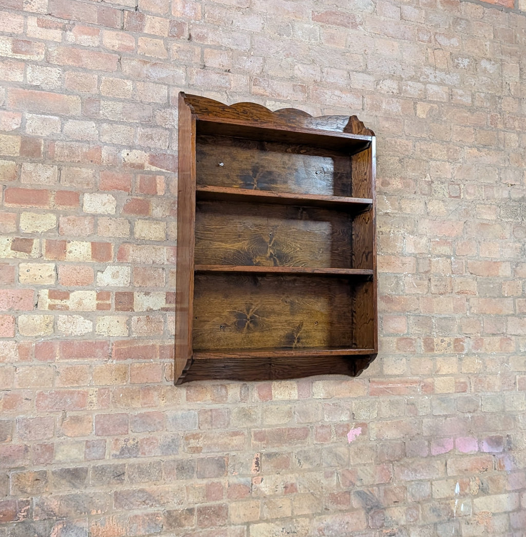 Antique Oak Open Bookcase- Wall Hanging/ Mounted Bookshelf