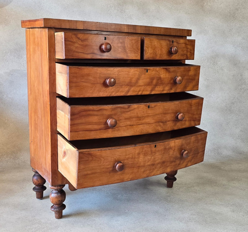 Victorian Antique Pine Chest of Drawers 2 Over 3 Tallboy Scalloped Apron