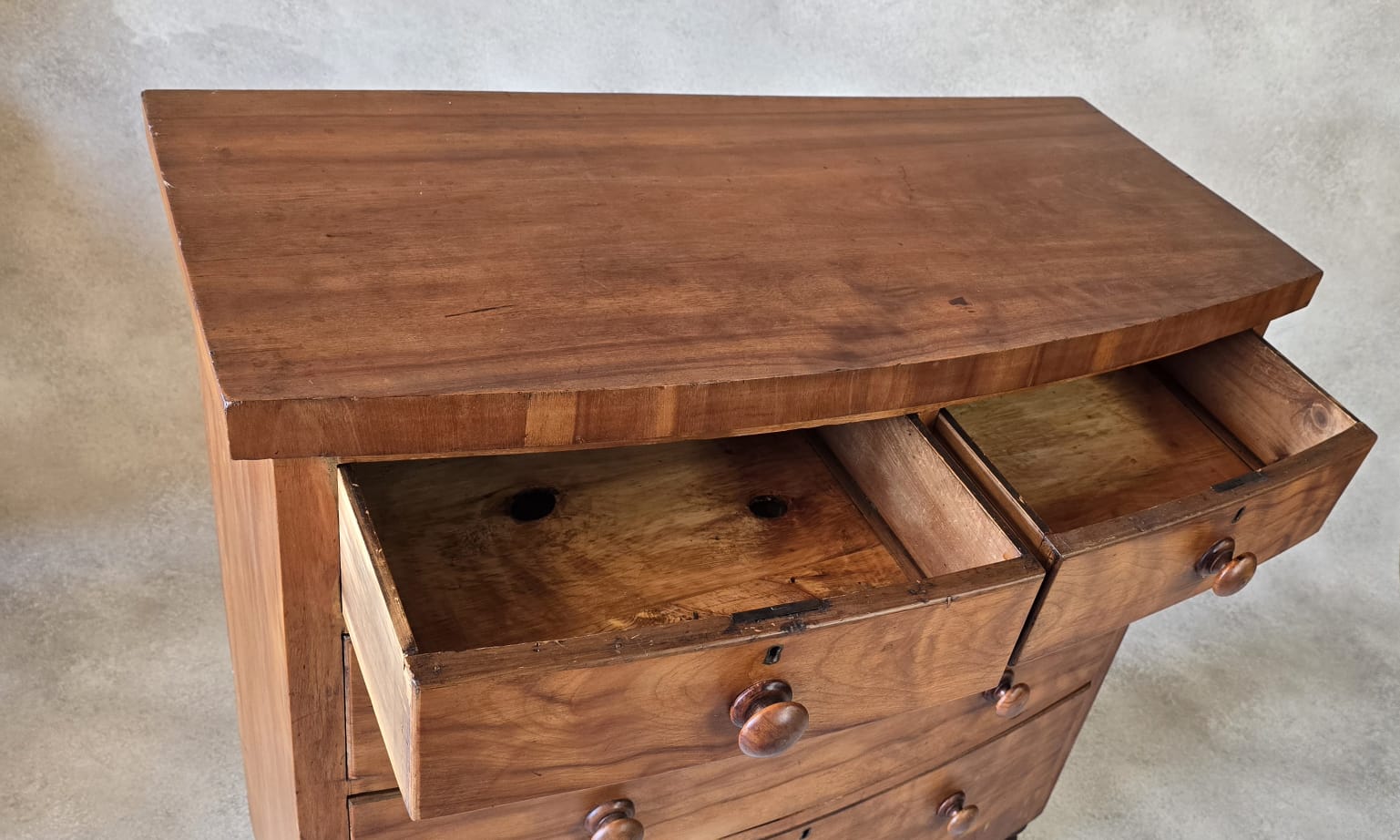 Victorian Antique Pine Chest of Drawers 2 Over 3 Tallboy Scalloped Apron