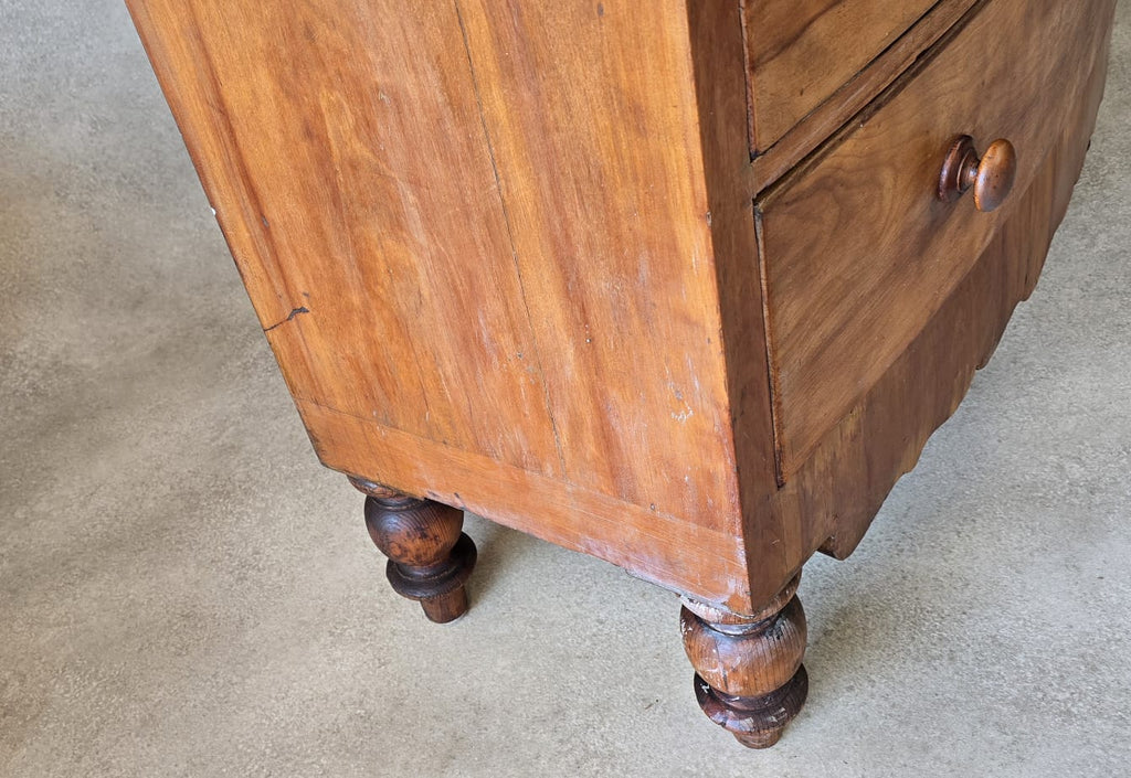 Victorian Antique Pine Chest of Drawers 2 Over 3 Tallboy Scalloped Apron