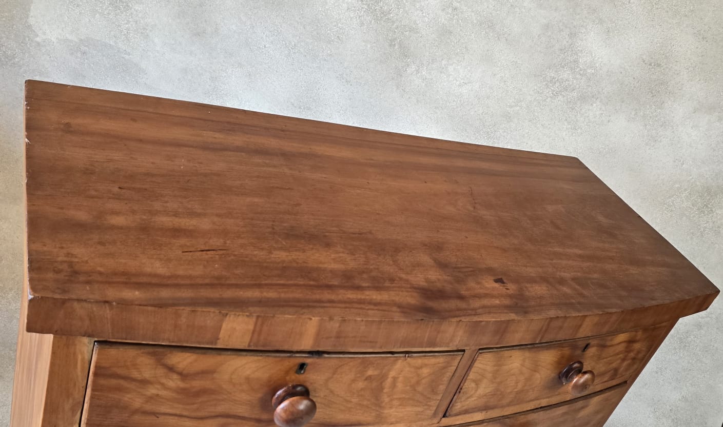 Victorian Antique Pine Chest of Drawers 2 Over 3 Tallboy Scalloped Apron
