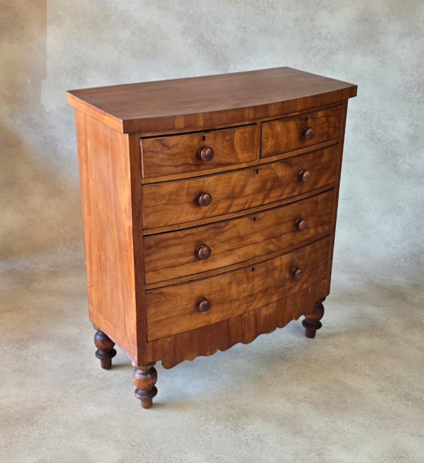 Victorian Antique Pine Chest of Drawers 2 Over 3 Tallboy Scalloped Apron