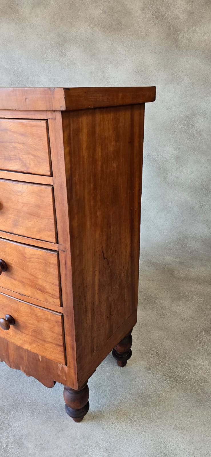 Victorian Antique Pine Chest of Drawers 2 Over 3 Tallboy Scalloped Apron