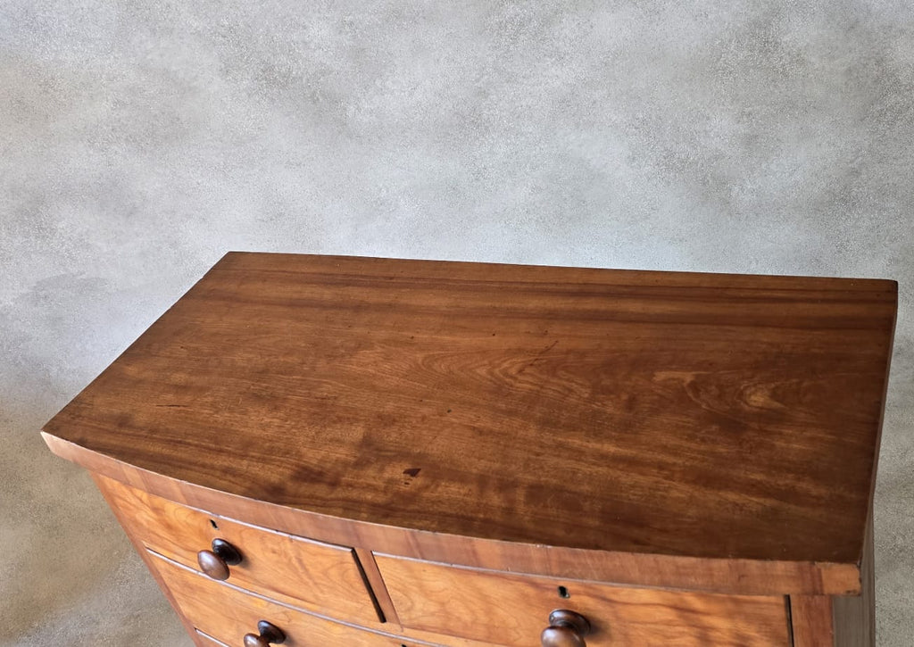 Victorian Antique Pine Chest of Drawers 2 Over 3 Tallboy Scalloped Apron