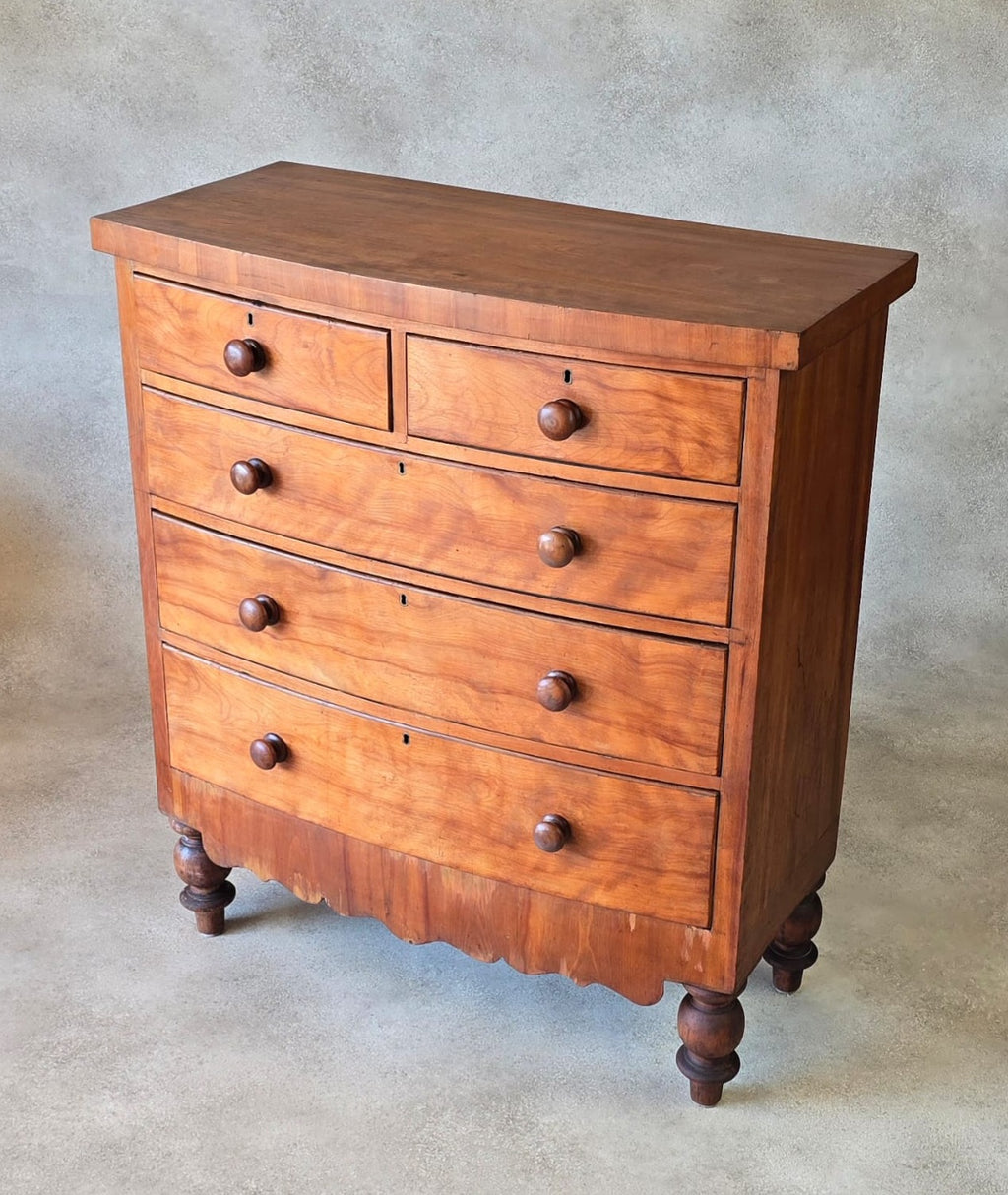 Victorian Antique Pine Chest of Drawers 2 Over 3 Tallboy Scalloped Apron