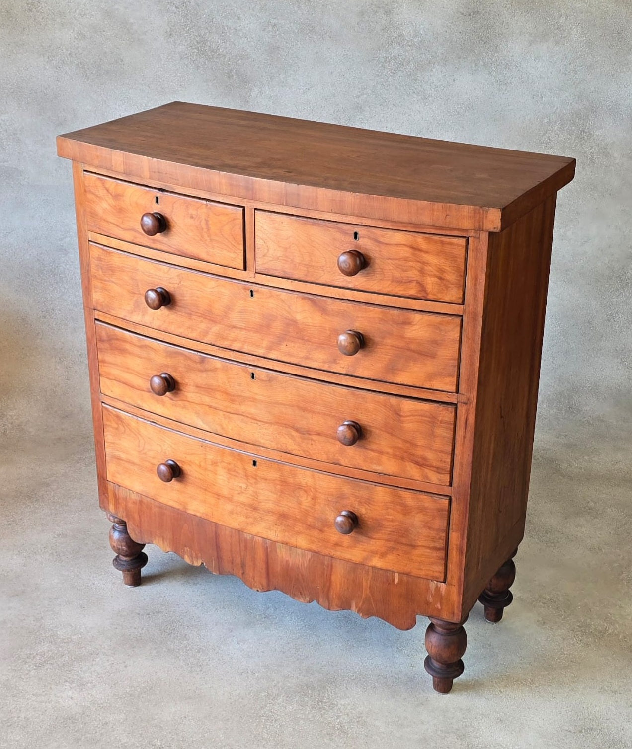 Victorian Antique Pine Chest of Drawers 2 Over 3 Tallboy Scalloped Apron