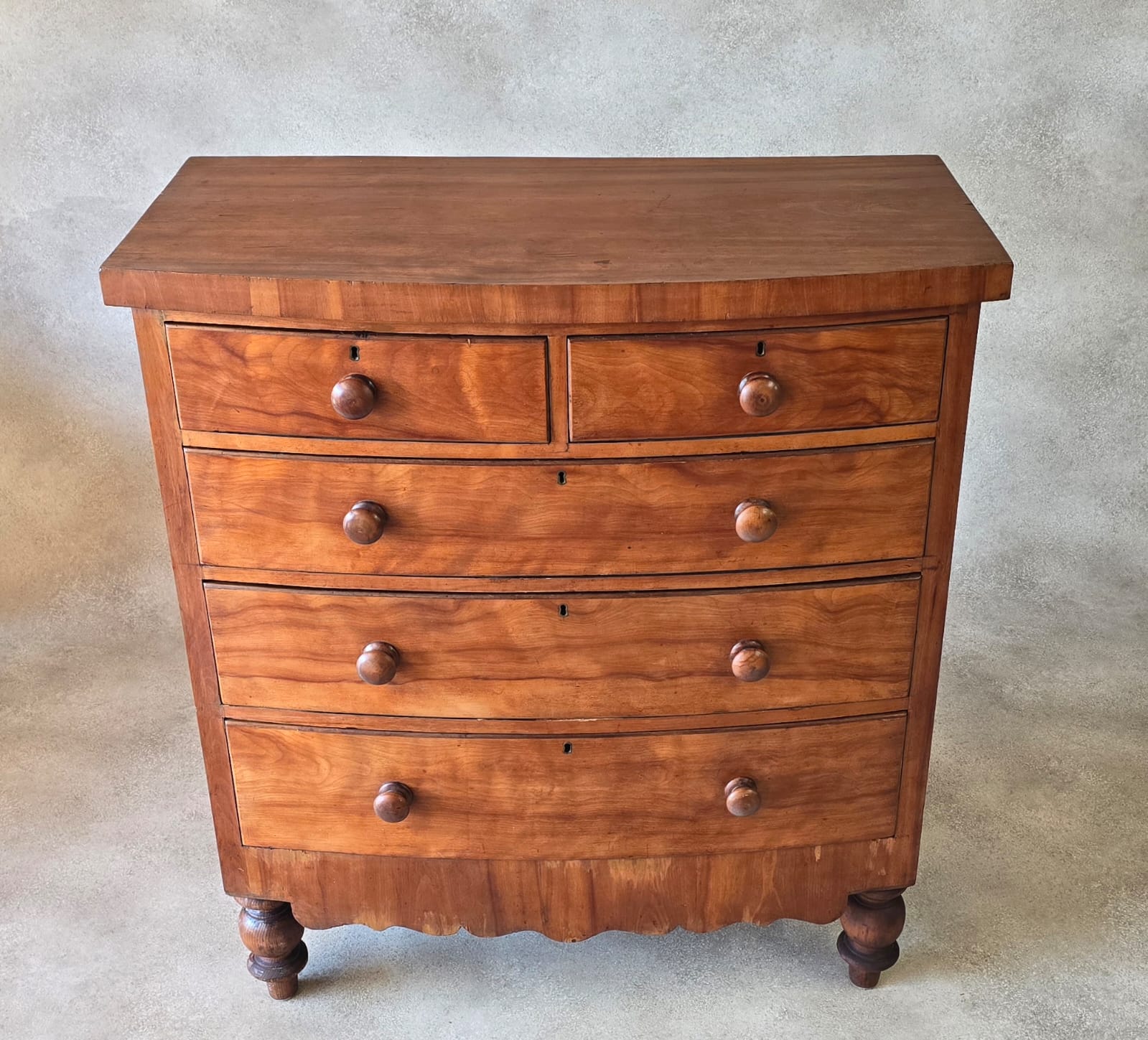 Victorian Antique Pine Chest of Drawers 2 Over 3 Tallboy Scalloped Apron