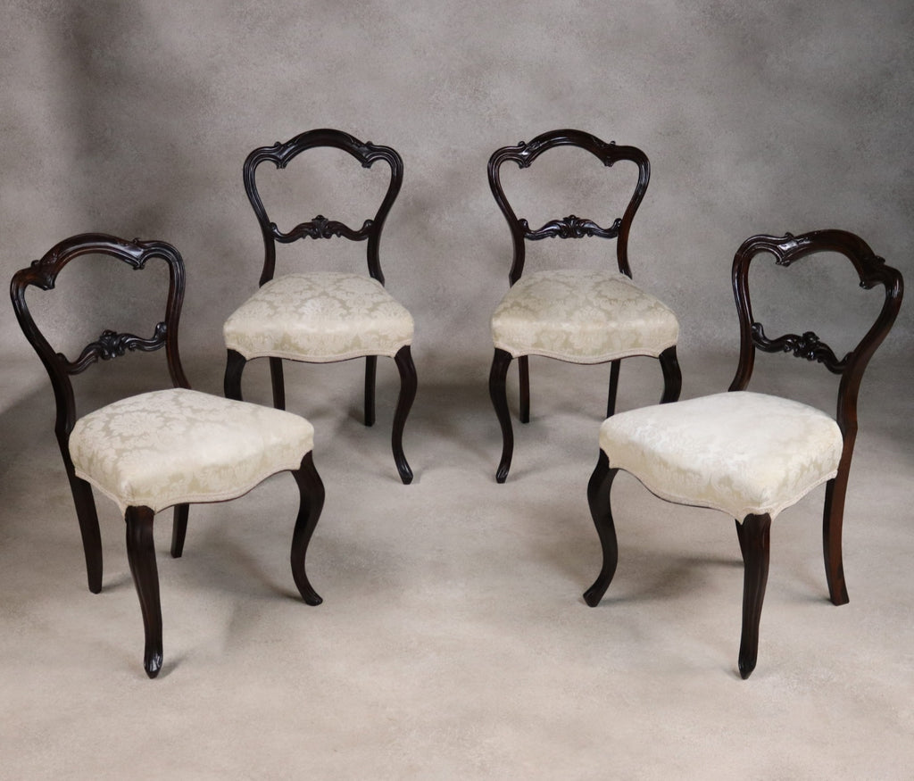 Set Of 4 Antique Victorian Rosewood Balloon Back Dining Chairs
