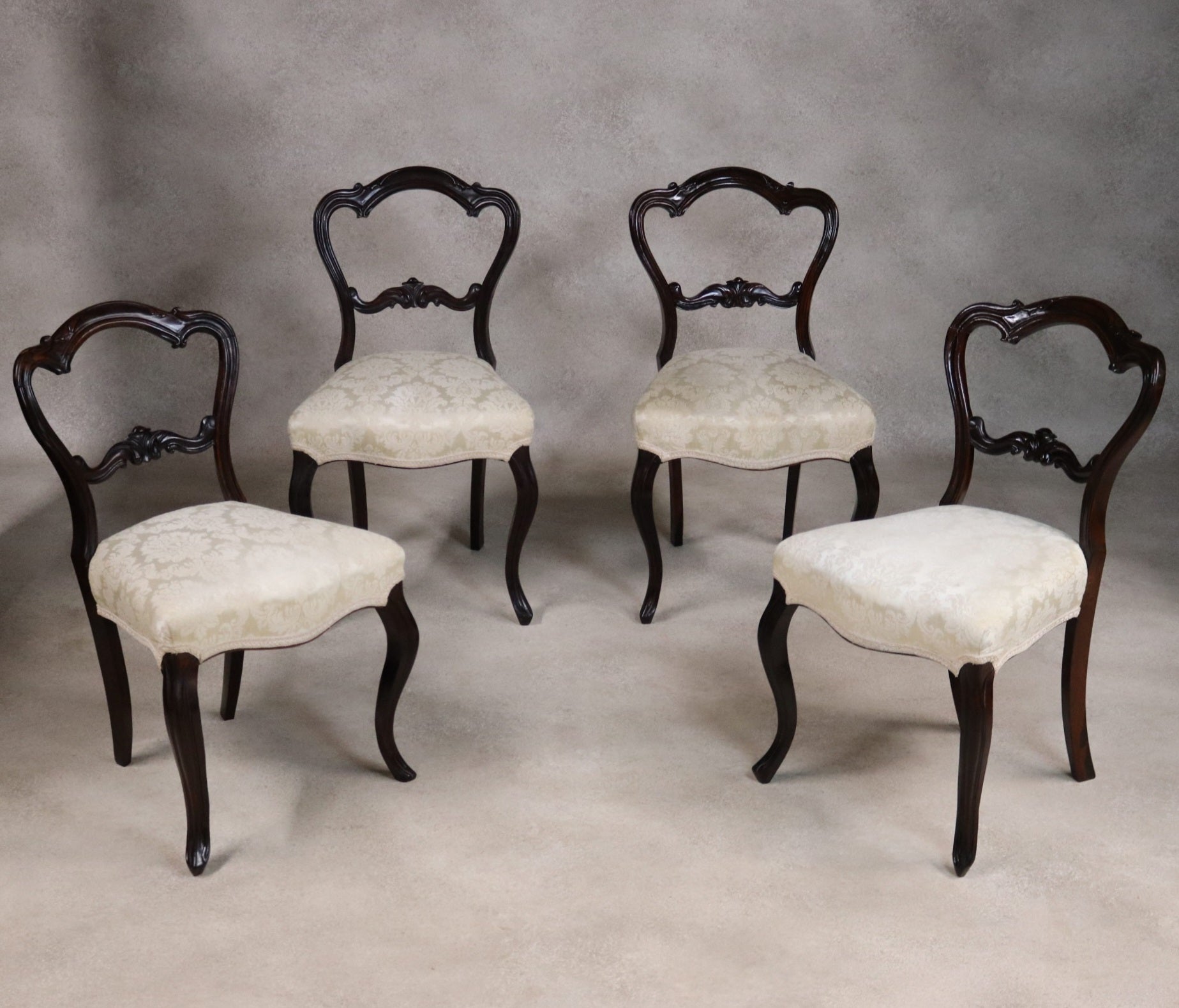 Set Of 4 Antique Victorian Rosewood Balloon Back Dining Chairs