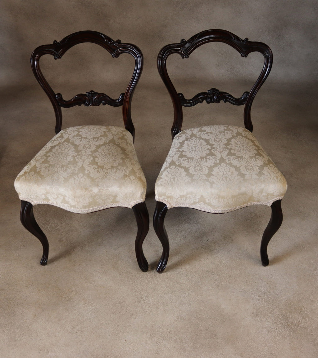 Set Of 4 Antique Victorian Rosewood Balloon Back Dining Chairs