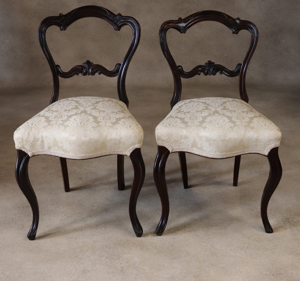 Set Of 4 Antique Victorian Rosewood Balloon Back Dining Chairs