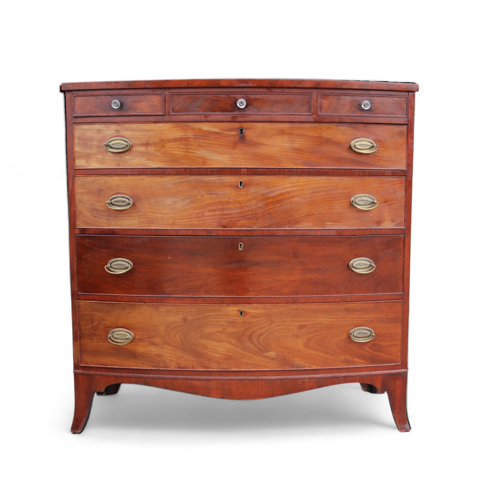Antique Late Georigian Bow Front Large Mahogany Chest Of Drawers - 19th Century