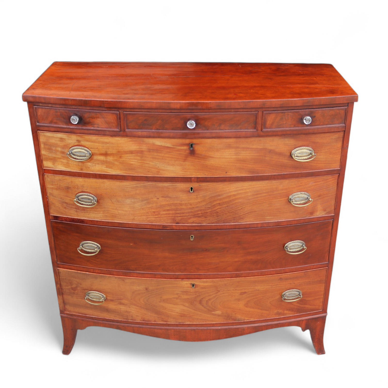 Antique Late Georigian Bow Front Large Mahogany Chest Of Drawers - 19th Century