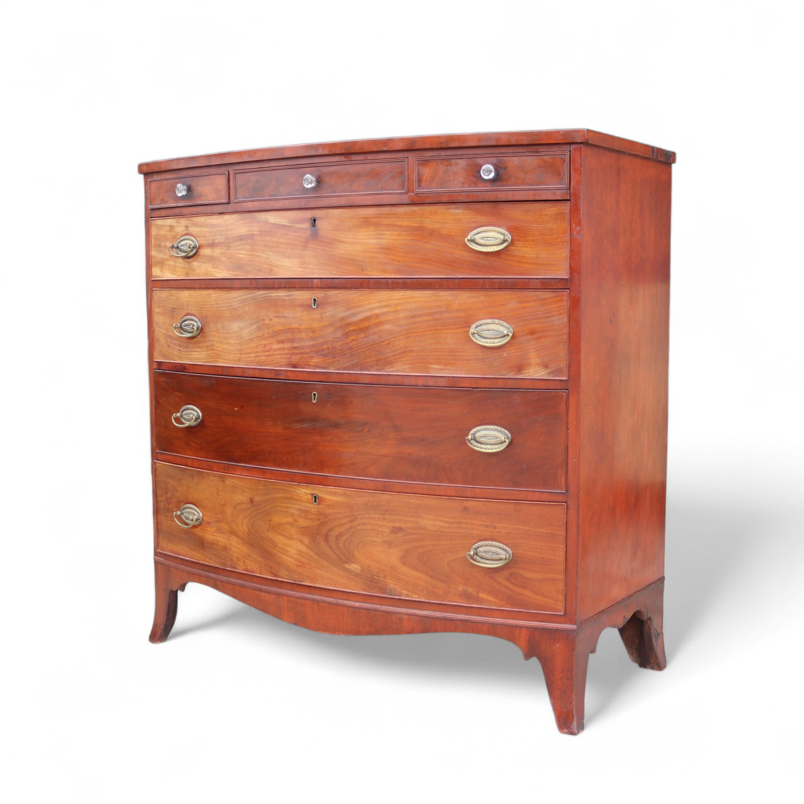 Antique Late Georigian Bow Front Large Mahogany Chest Of Drawers - 19th Century