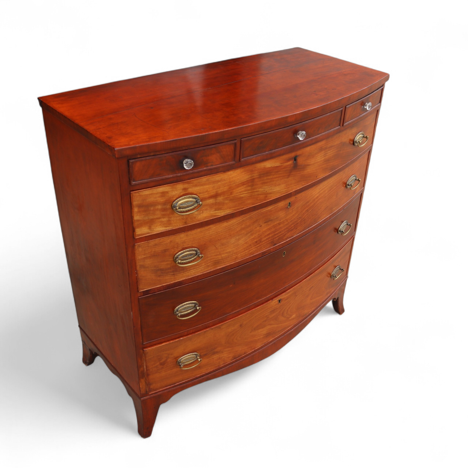 Antique Late Georigian Bow Front Large Mahogany Chest Of Drawers - 19th Century