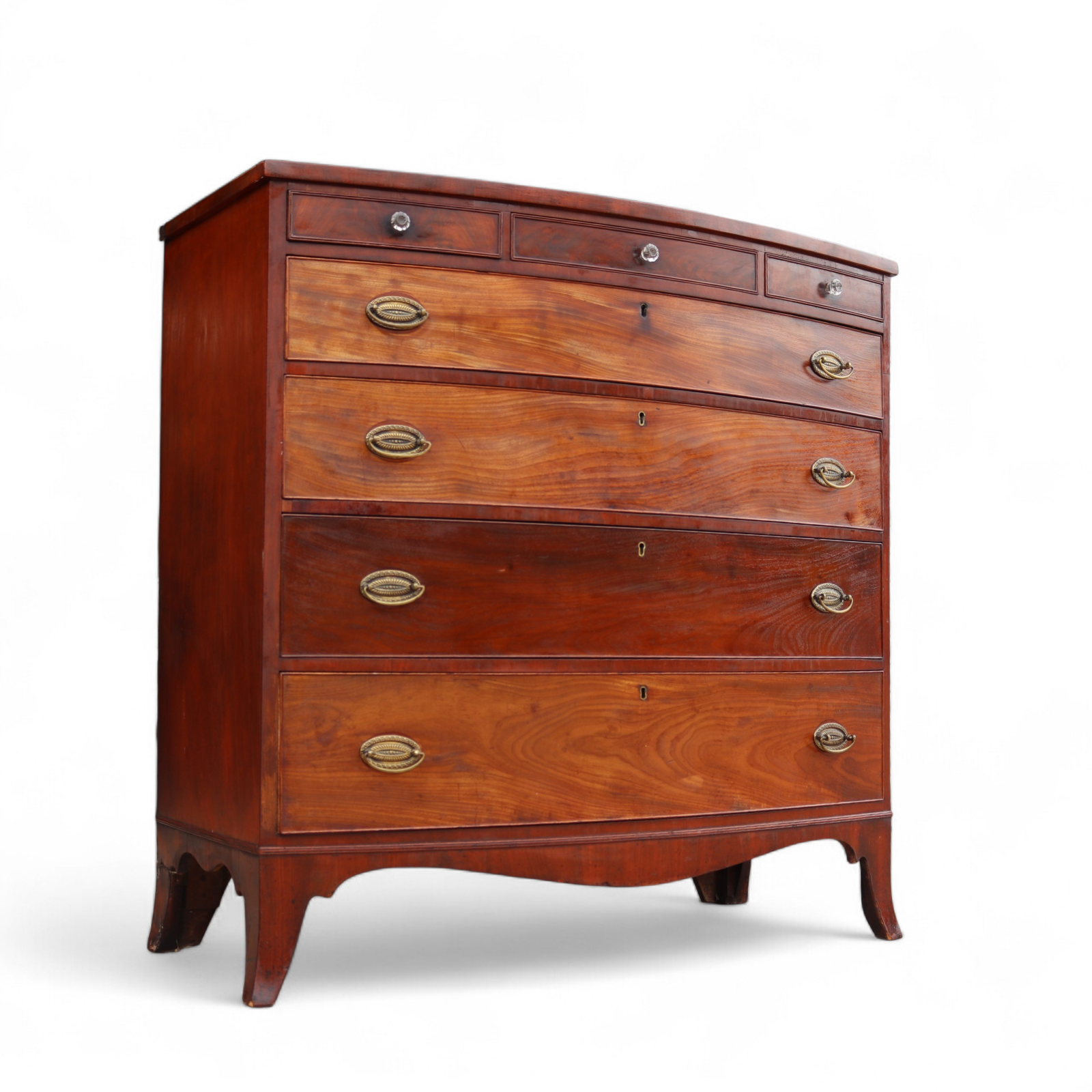 Antique Late Georigian Bow Front Large Mahogany Chest Of Drawers - 19th Century