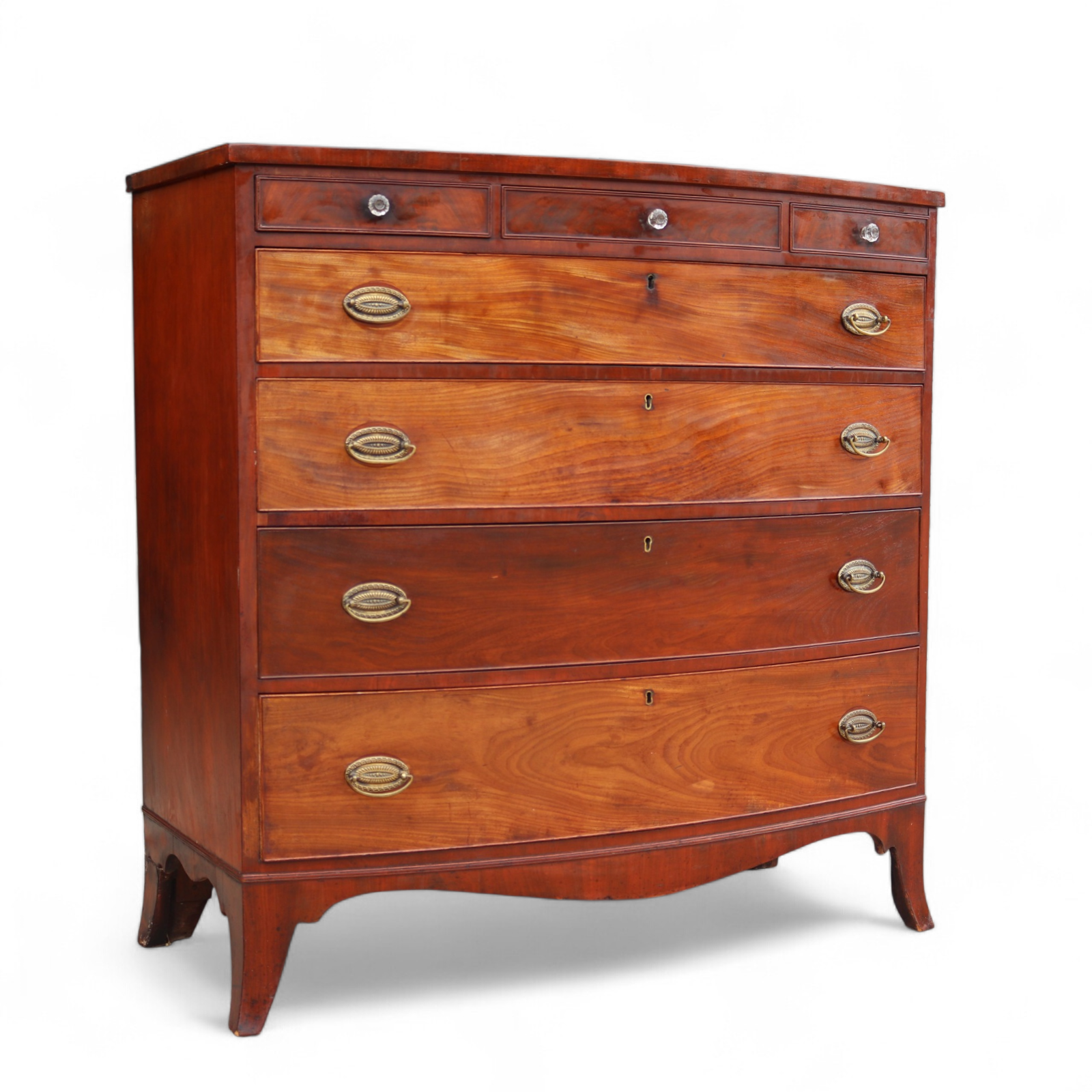 Antique Late Georigian Bow Front Large Mahogany Chest Of Drawers - 19th Century