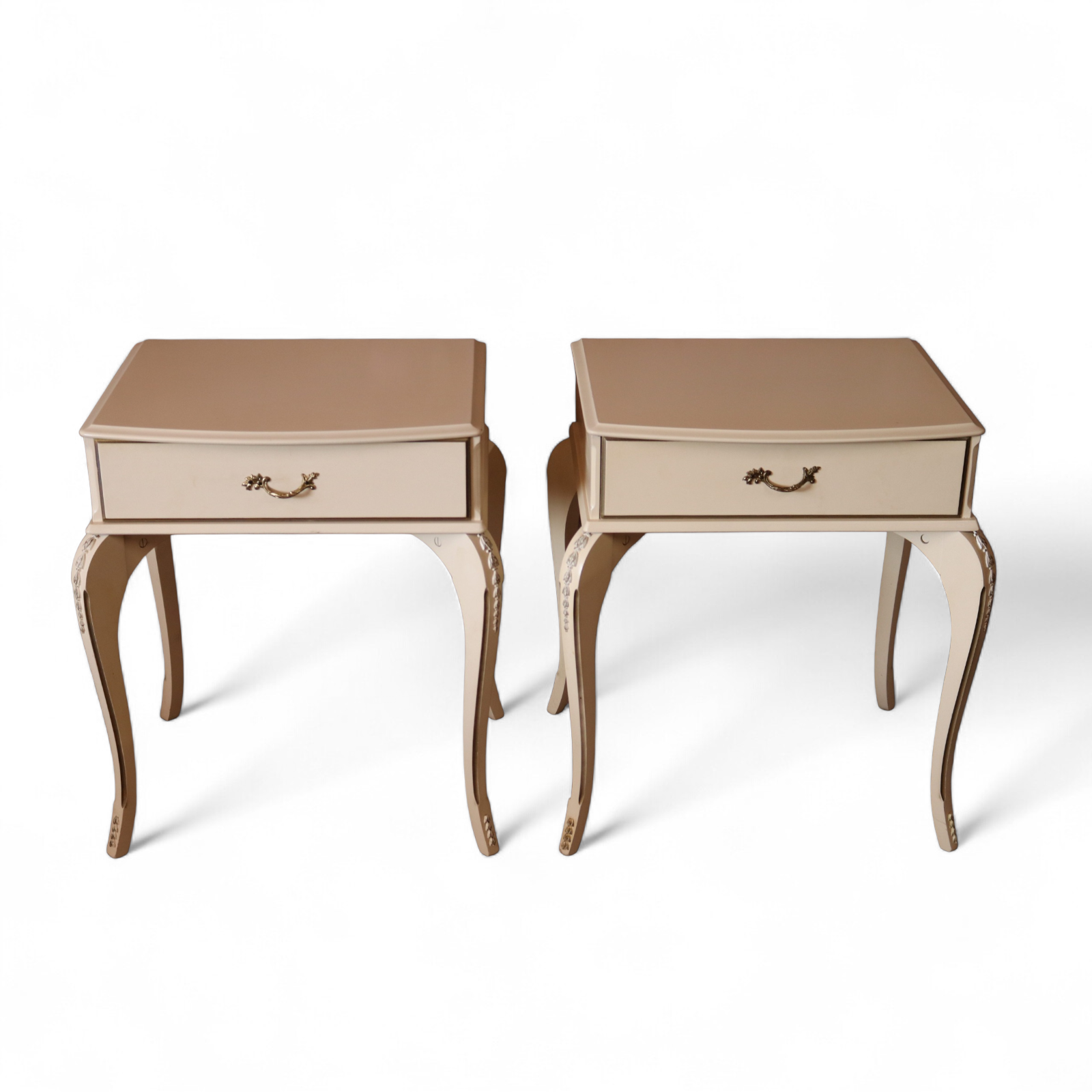 Pair Of Vintage Cream French Louis XV Style Bedside Tables
