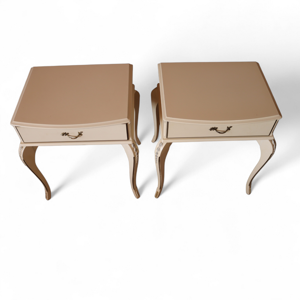Pair Of Vintage Cream French Louis XV Style Bedside Tables