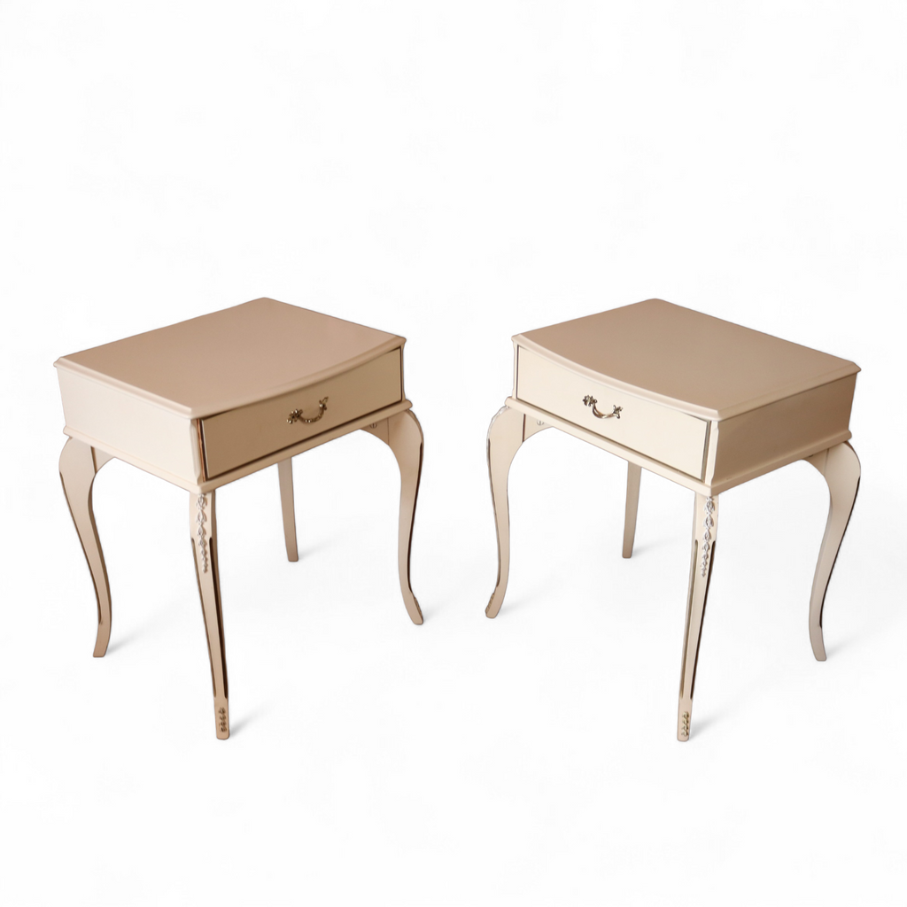 Pair Of Vintage Cream French Louis XV Style Bedside Tables