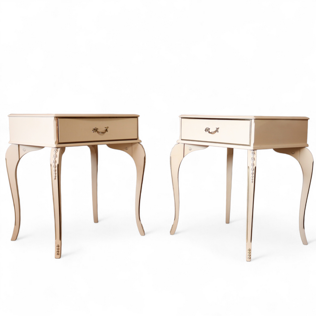 Pair Of Vintage Cream French Louis XV Style Bedside Tables