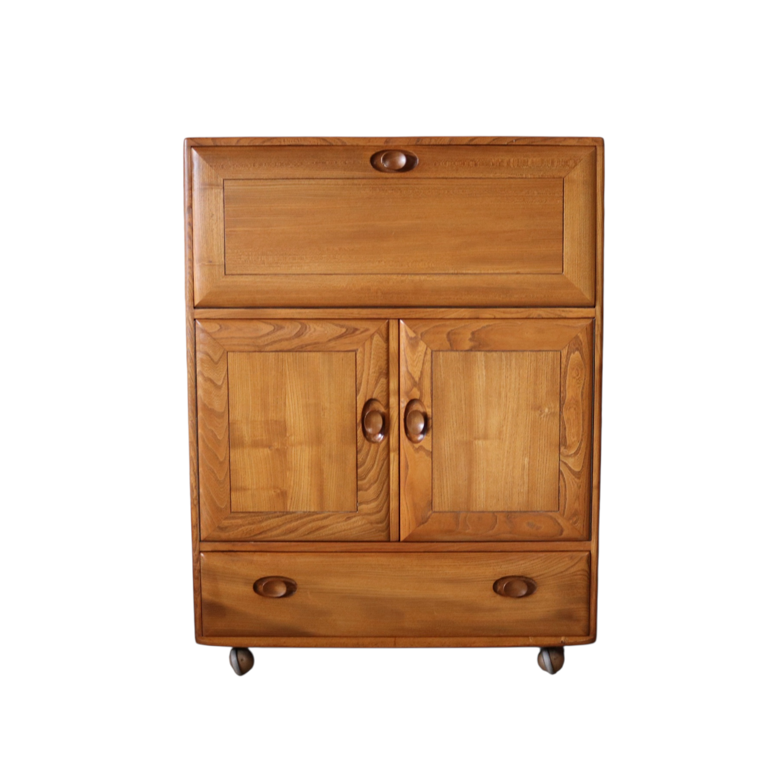 Vintage Ercol 469 Mid Century Blonde Elm Serving Drinks Cabinet / Writing Bureau