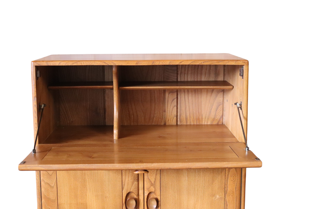 Vintage Ercol 469 Mid Century Blonde Elm Serving Drinks Cabinet / Writing Bureau