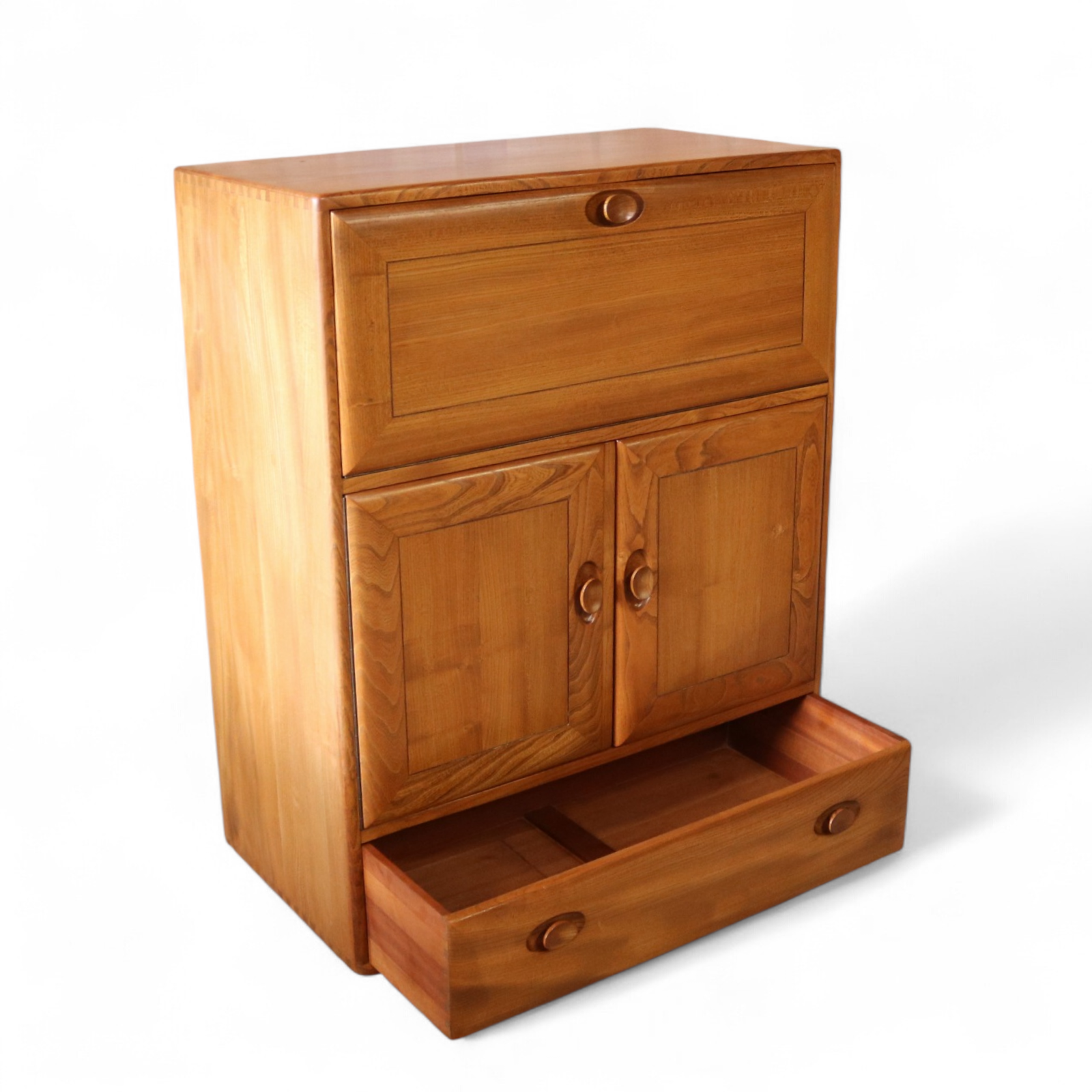 Vintage Ercol 469 Mid Century Blonde Elm Serving Drinks Cabinet / Writing Bureau