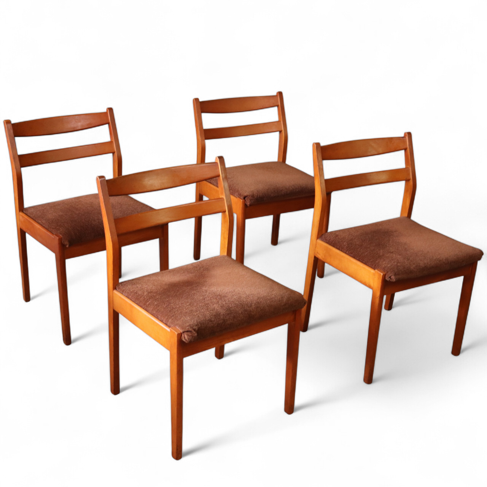 Set Of 4 Mid Century Teak Dining Chairs - Ladder Back Danish Style Retro