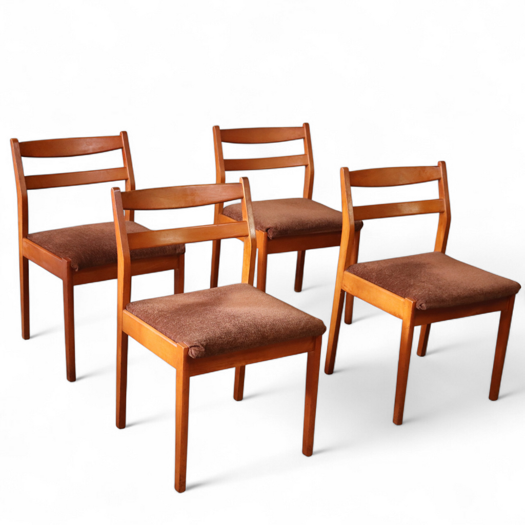 Set Of 4 Mid Century Teak Dining Chairs - Ladder Back Danish Style Retro