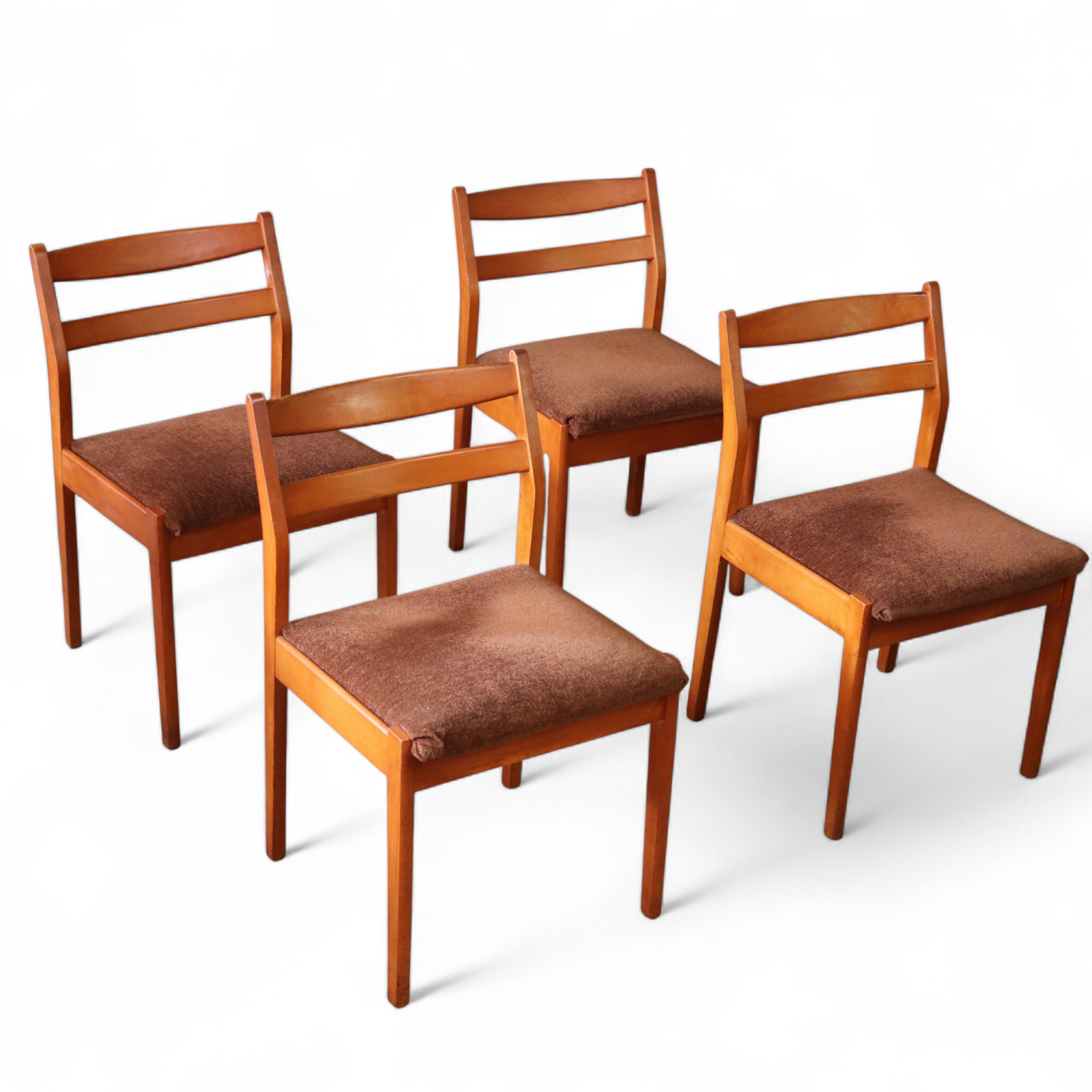 Set Of 4 Mid Century Teak Dining Chairs - Ladder Back Danish Style Retro