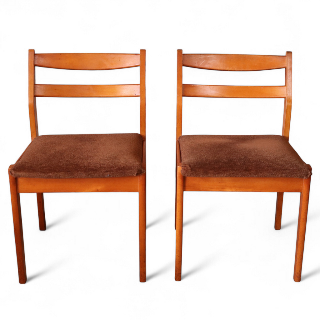 Set Of 4 Mid Century Teak Dining Chairs - Ladder Back Danish Style Retro