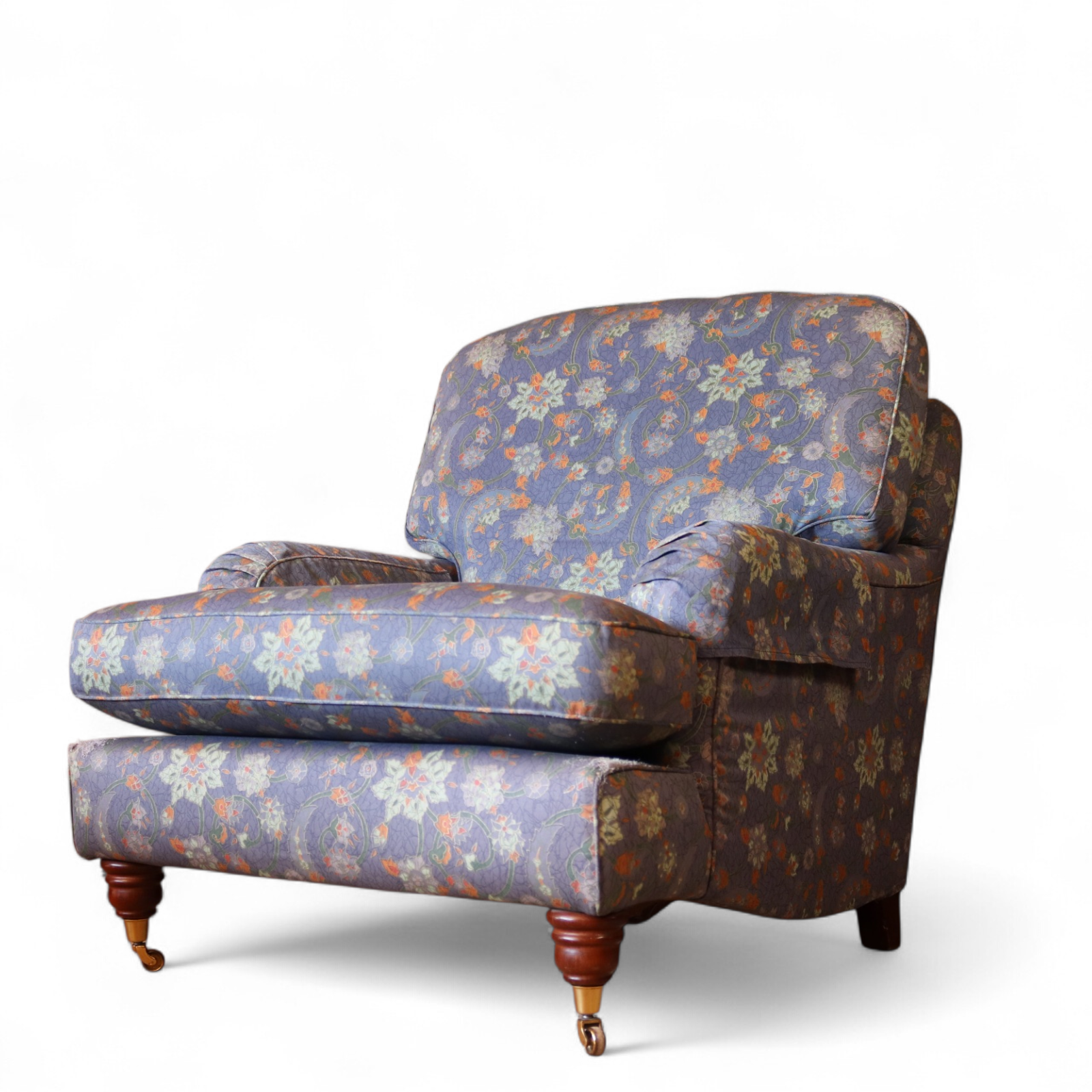 Vintage Multiyork Howard Style Armchair and Footstool - Floral Paisley Blue