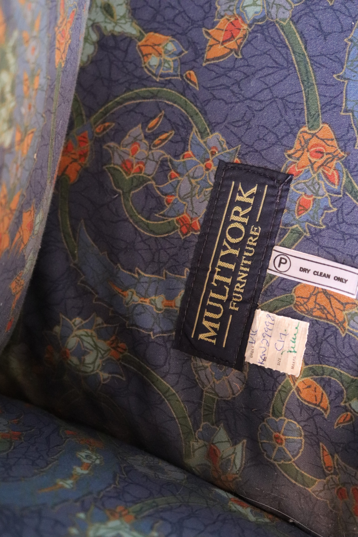 Vintage Multiyork Howard Style Armchair and Footstool - Floral Paisley Blue