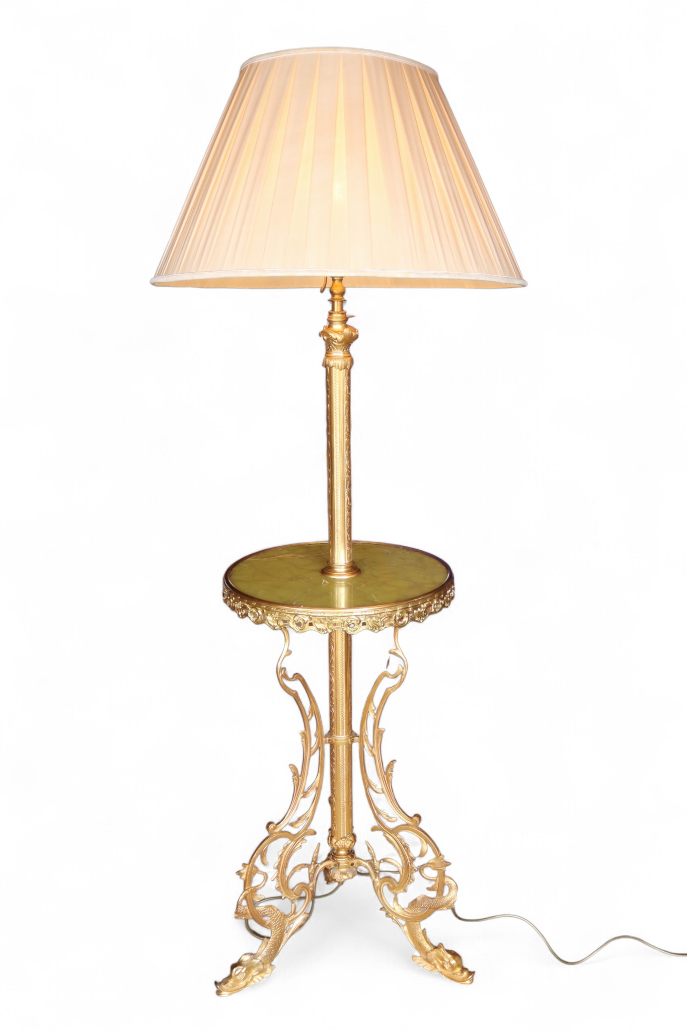 Vintage Brass Telescopic Standard Lamp Onyx Table Regency Style Decorative Floor Lamp