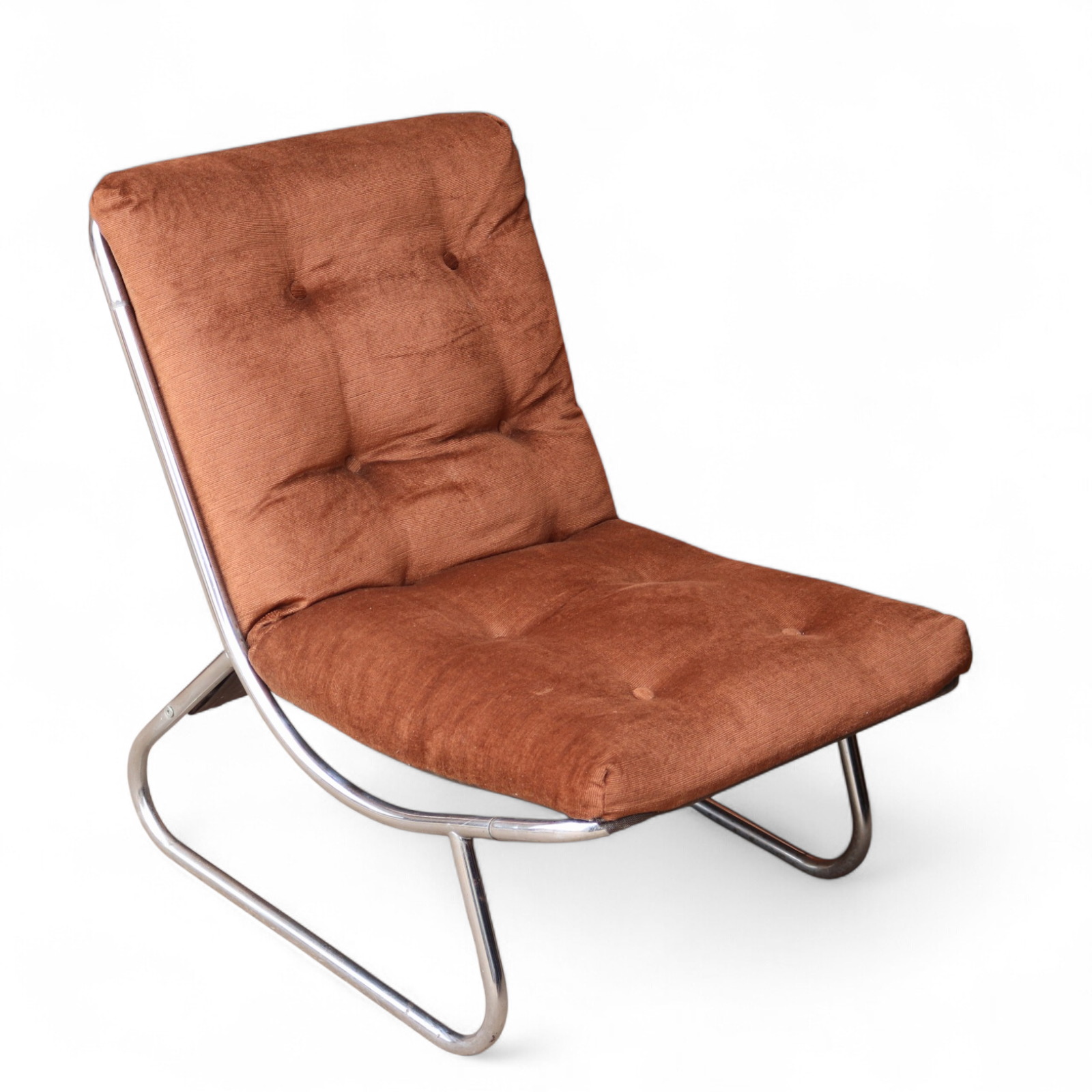 1970's Peter Hoyte British Sling Lounge chair chrome and chocolate corduroy Rare